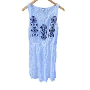 Old Navy white sheath shift tank dress with black embroidery sz M
